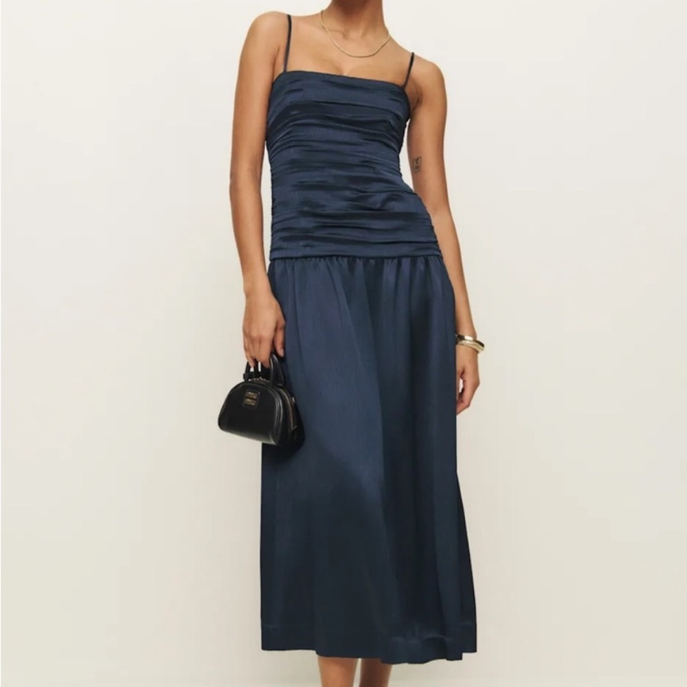 Reformation Zeya Navy Blue Midi Dress